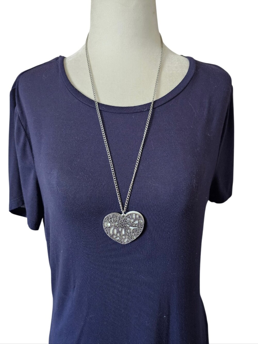 Y2K Silver Heart Necklace Cutout Love Word Double Layer White Acrylic Pendant